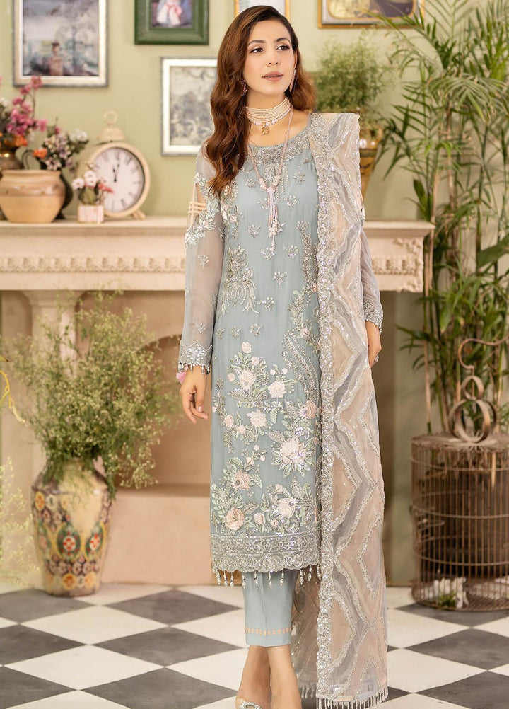 Baagh By Imrozia Premium Embroidered Chiffon Suits Unstitched 3 Piece IMP23BG M-44 Gull Ashraf - Formal Collection