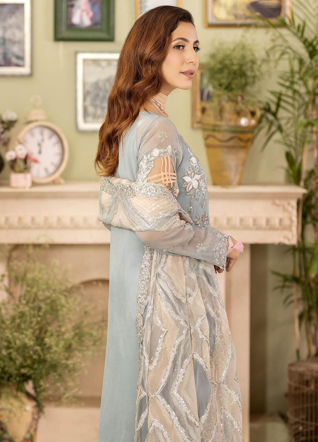 Baagh By Imrozia Premium Embroidered Chiffon Suits Unstitched 3 Piece IMP23BG M-44 Gull Ashraf - Formal Collection