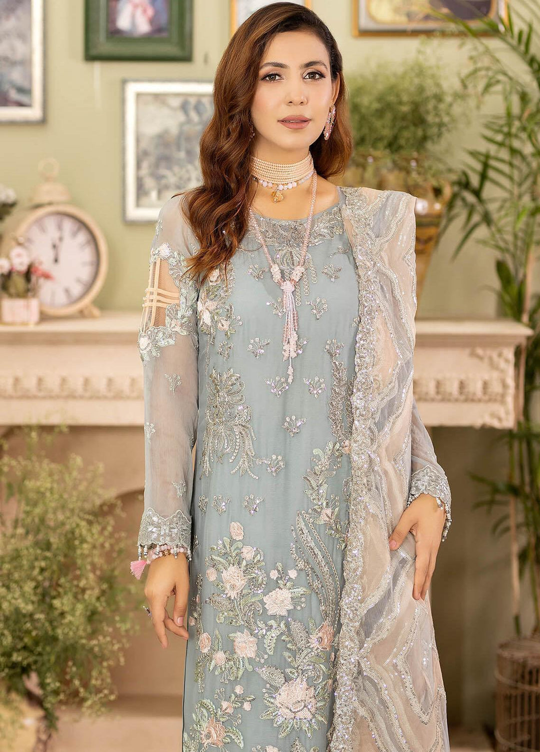 Baagh By Imrozia Premium Embroidered Chiffon Suits Unstitched 3 Piece IMP23BG M-44 Gull Ashraf - Formal Collection