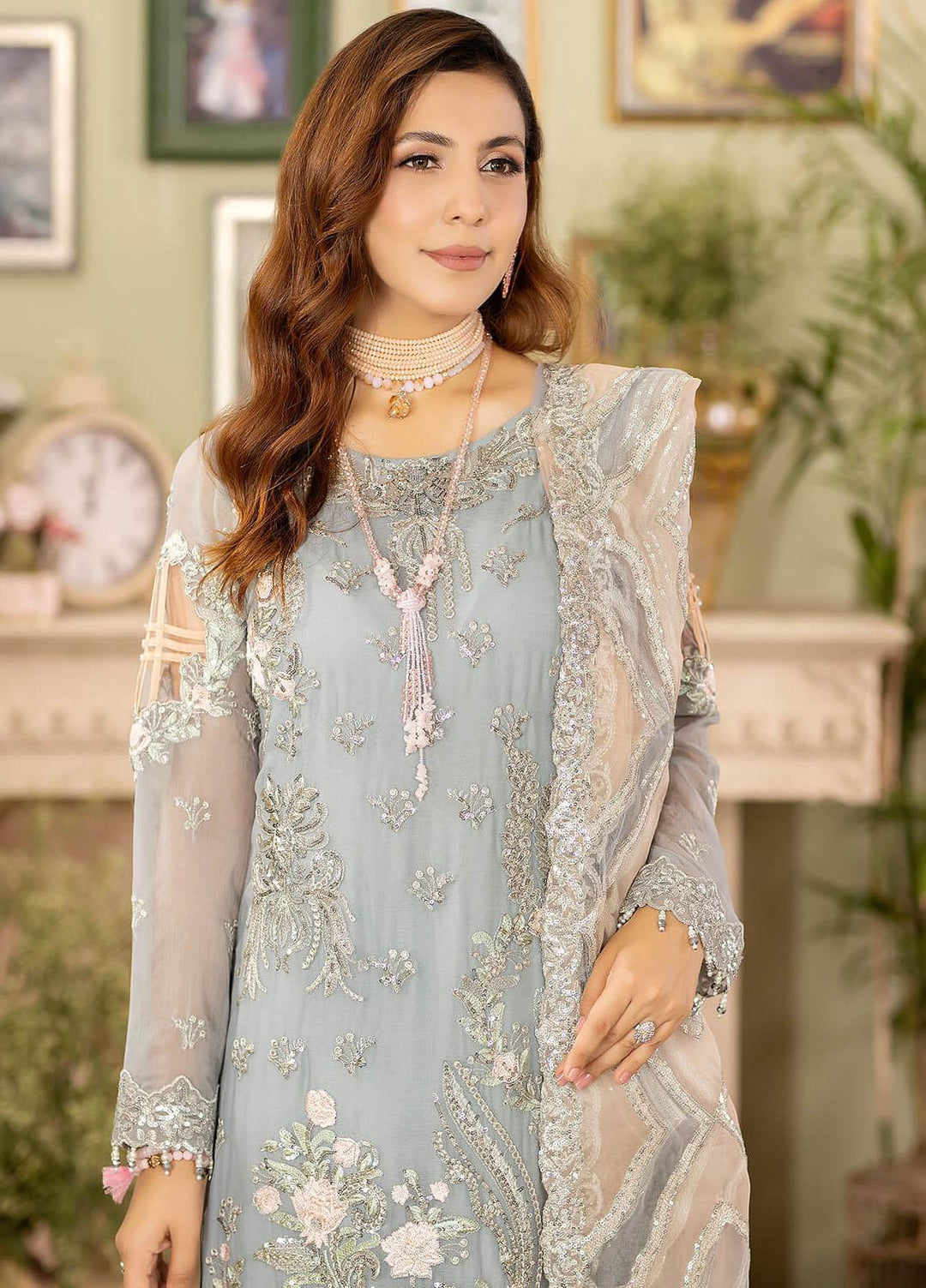 Baagh By Imrozia Premium Embroidered Chiffon Suits Unstitched 3 Piece IMP23BG M-44 Gull Ashraf - Formal Collection