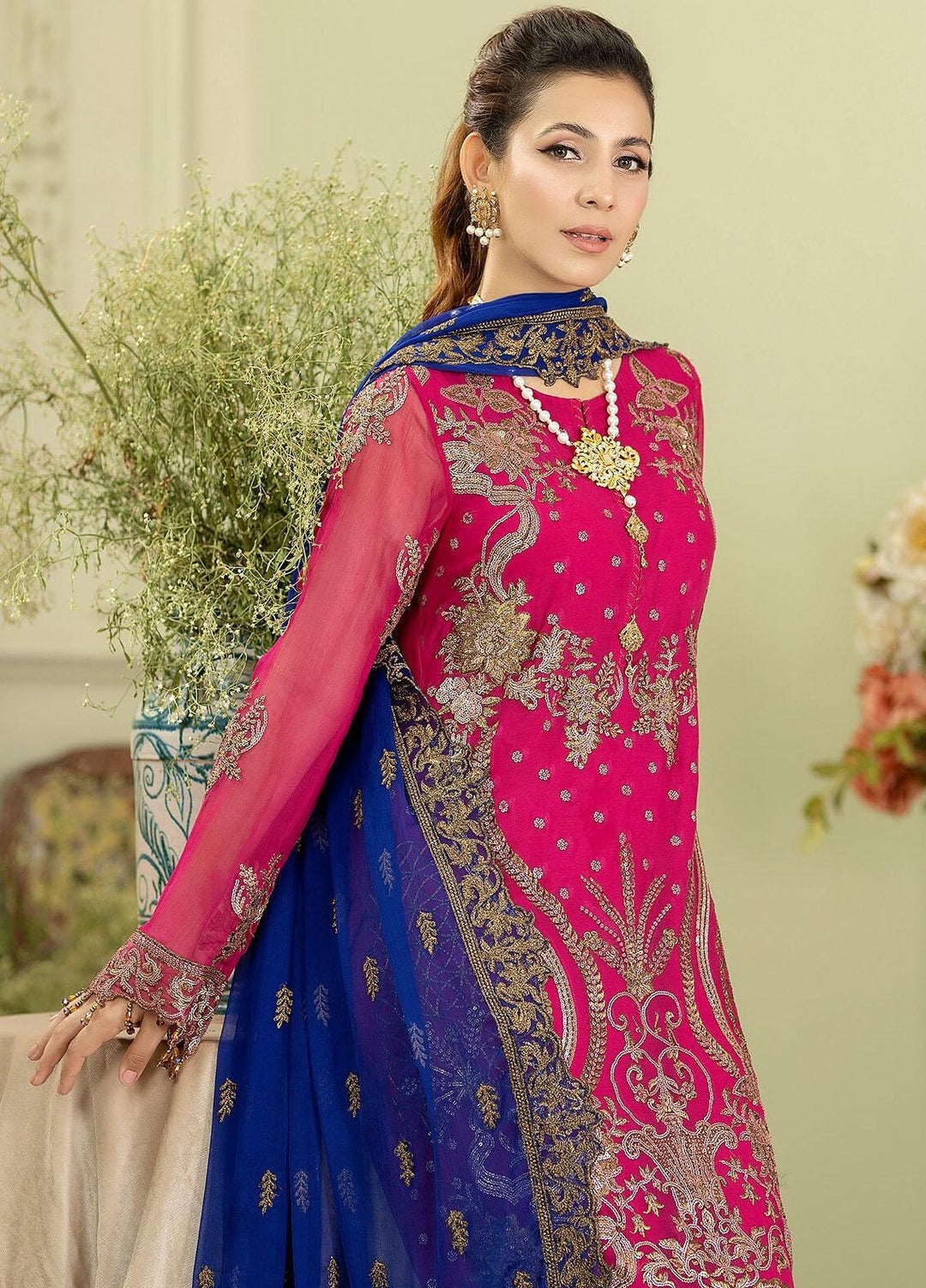 Baagh By Imrozia Premium Embroidered Chiffon Suits Unstitched 3 Piece IMP23BG M-48 Kanwal - Formal Collection