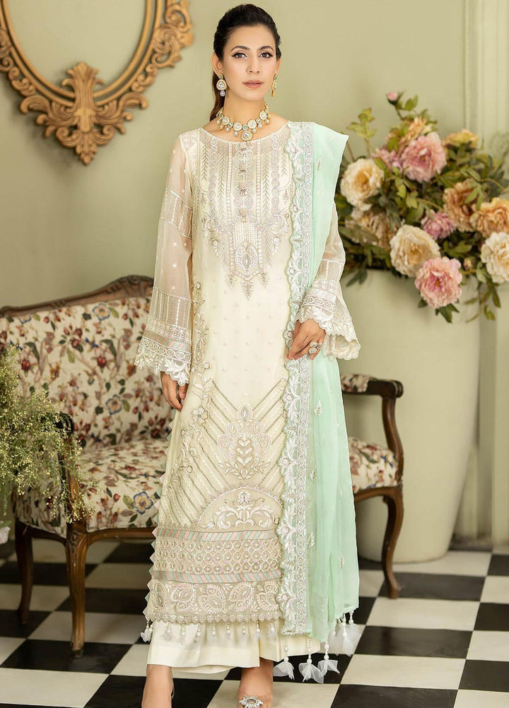 Baagh By Imrozia Premium Embroidered Chiffon Suits Unstitched 3 Piece IMP23BG M-49 Chambeli - Formal Collection