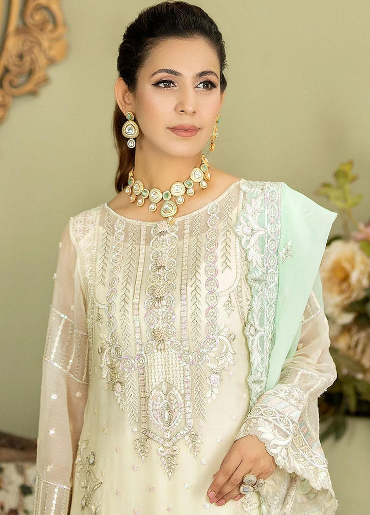 Baagh By Imrozia Premium Embroidered Chiffon Suits Unstitched 3 Piece IMP23BG M-49 Chambeli - Formal Collection