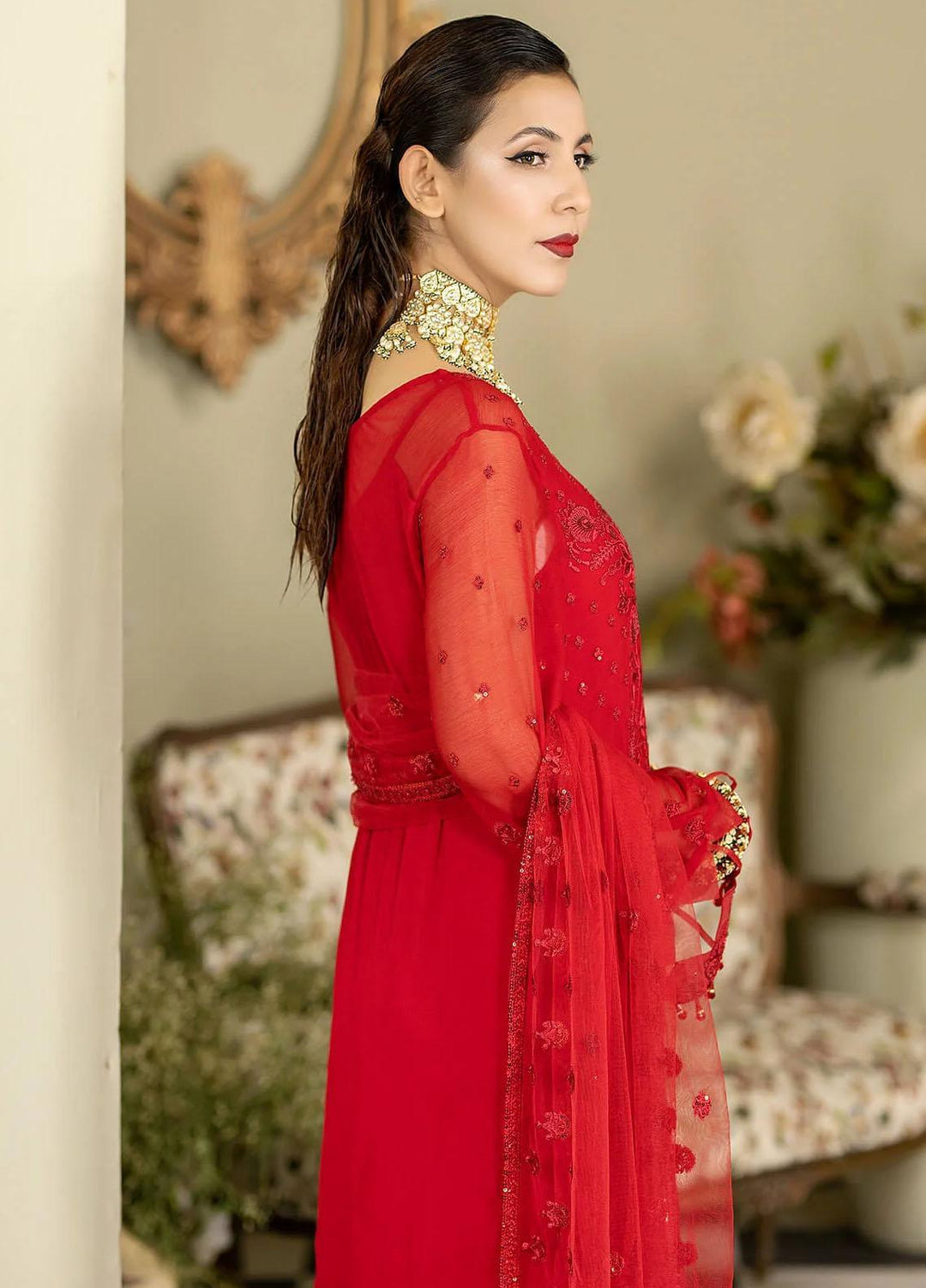 Baagh By Imrozia Premium Embroidered Chiffon Suits Unstitched 3 Piece IMP23BG M-50 Champa - Formal Collection