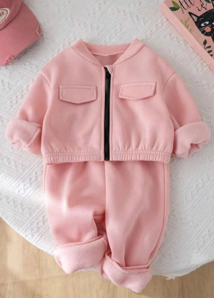 Baby Nest Baby Pink - Mini Style Zip Up Fleece Tracksuit for Kids