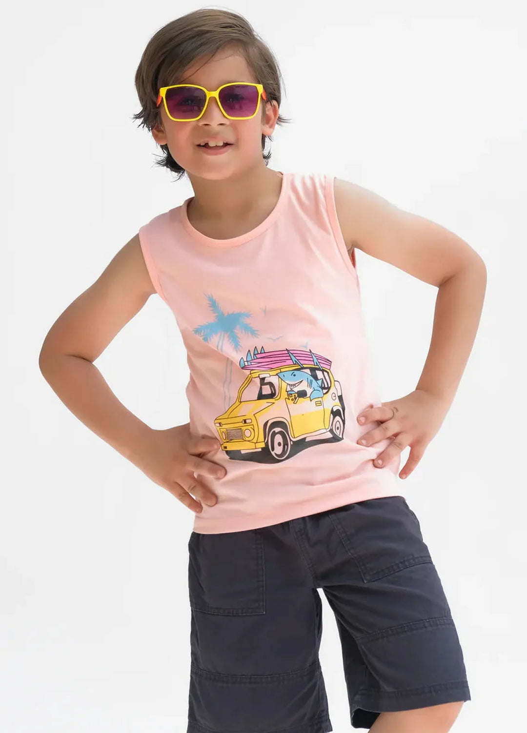 Baby Nest Boys Sando Riding Shark Light Pink