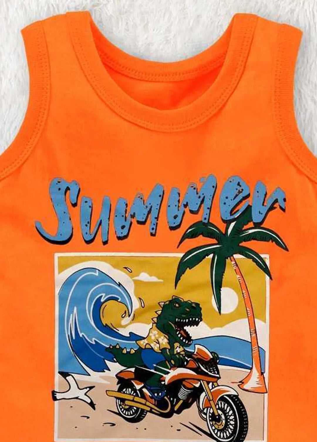 Baby Nest Boys Sando Summer Take A Ride Dinosaur Orange