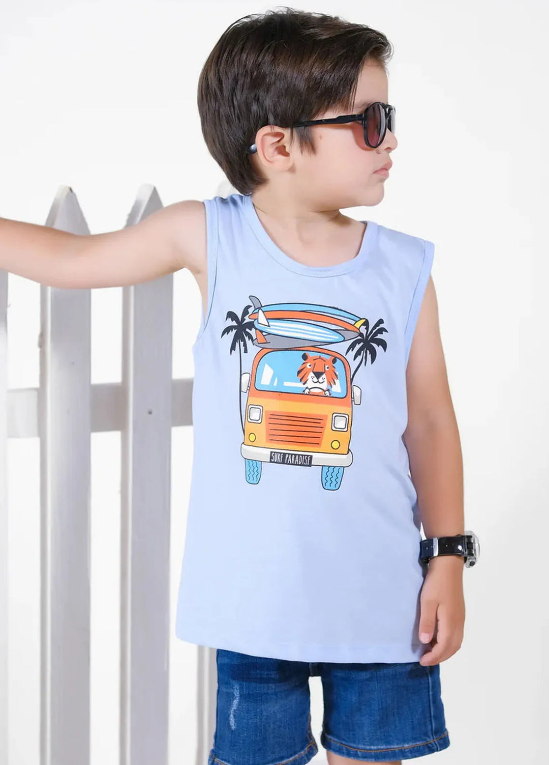 Baby Nest Boys Sando Surf Paradise Sky Blue