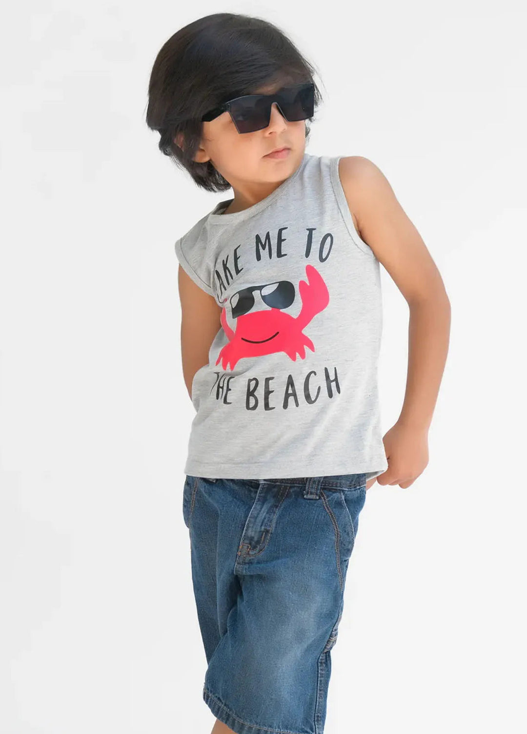 Baby Nest Boys Sando Take Me To The Beach Light Gray