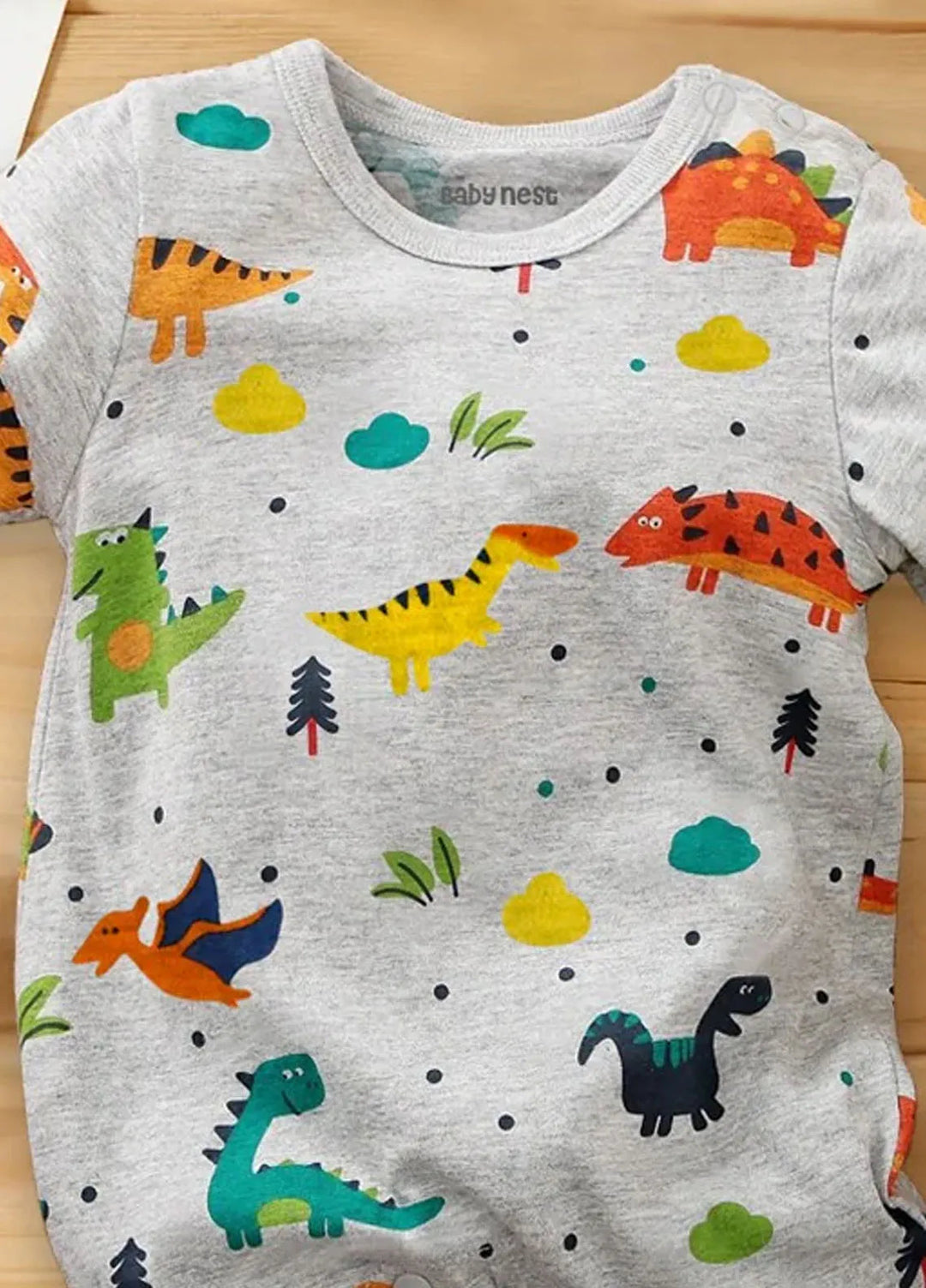 Baby Nest Casual Romper Grey Dinosaur Half Romper