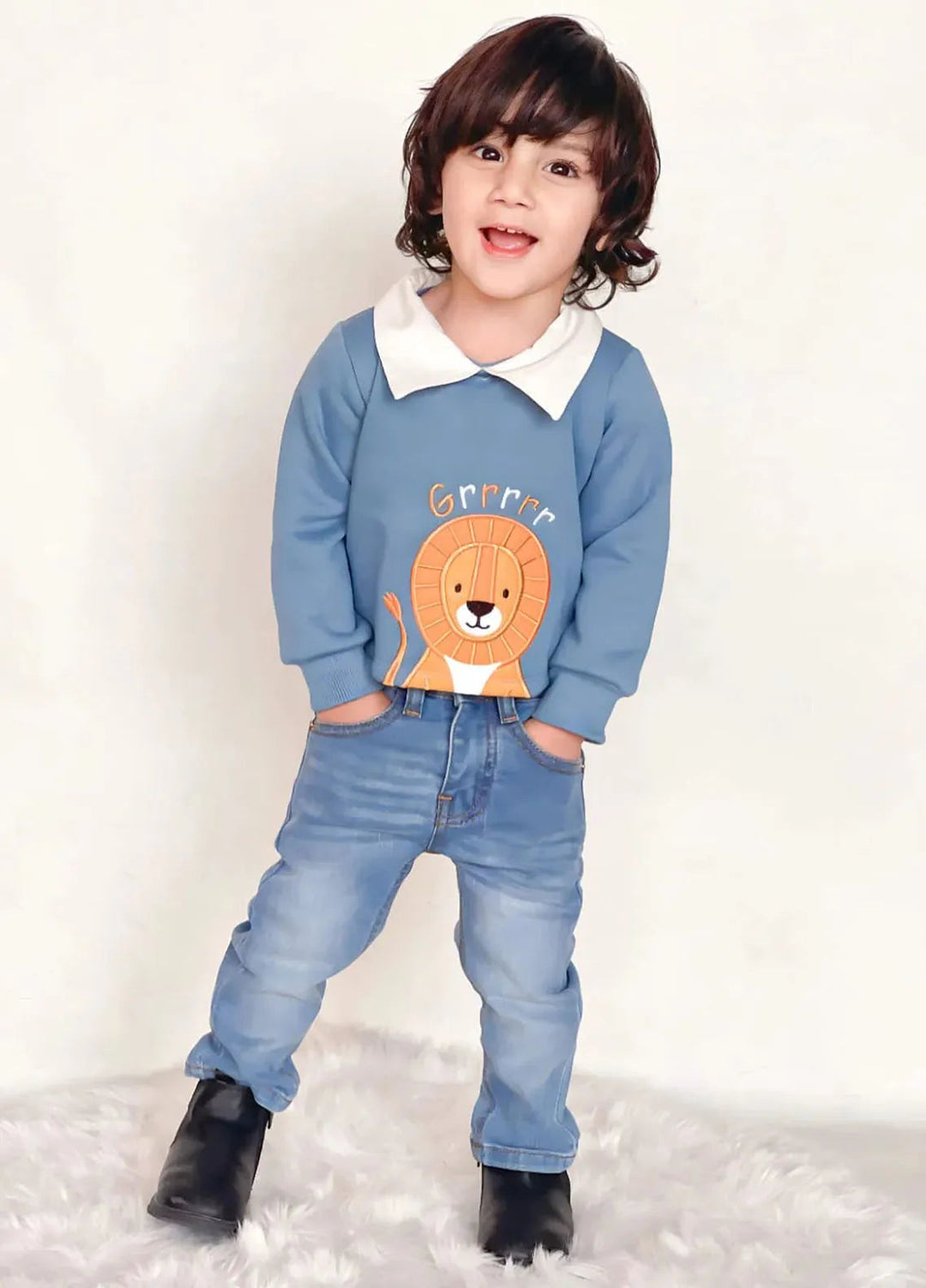 Baby Nest Cropped Sweatshirt With Collar For Kids Blue-1332