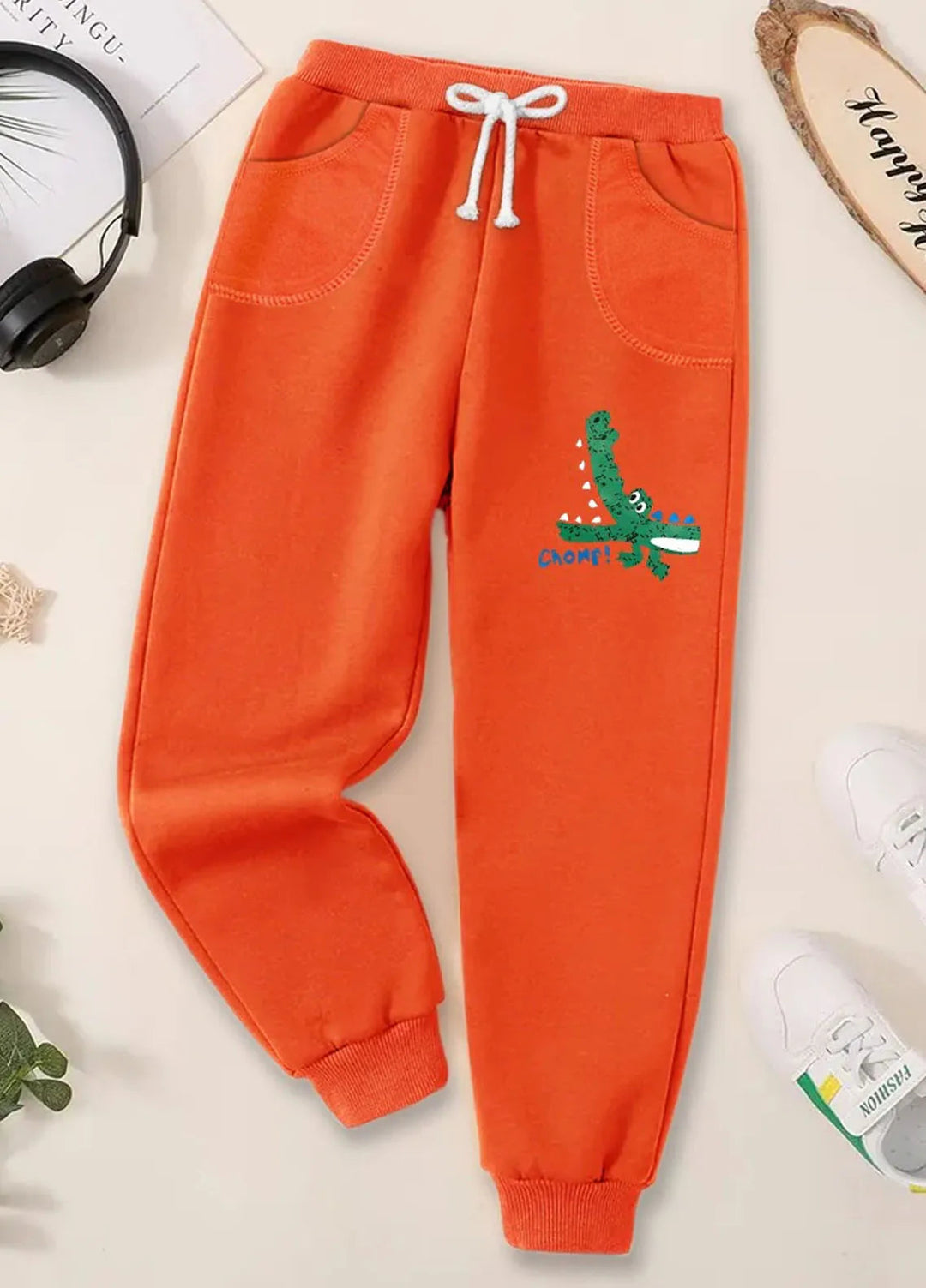 Baby Nest Fleece Jogger Pants For Kids Chomp Orange-BNDR-26