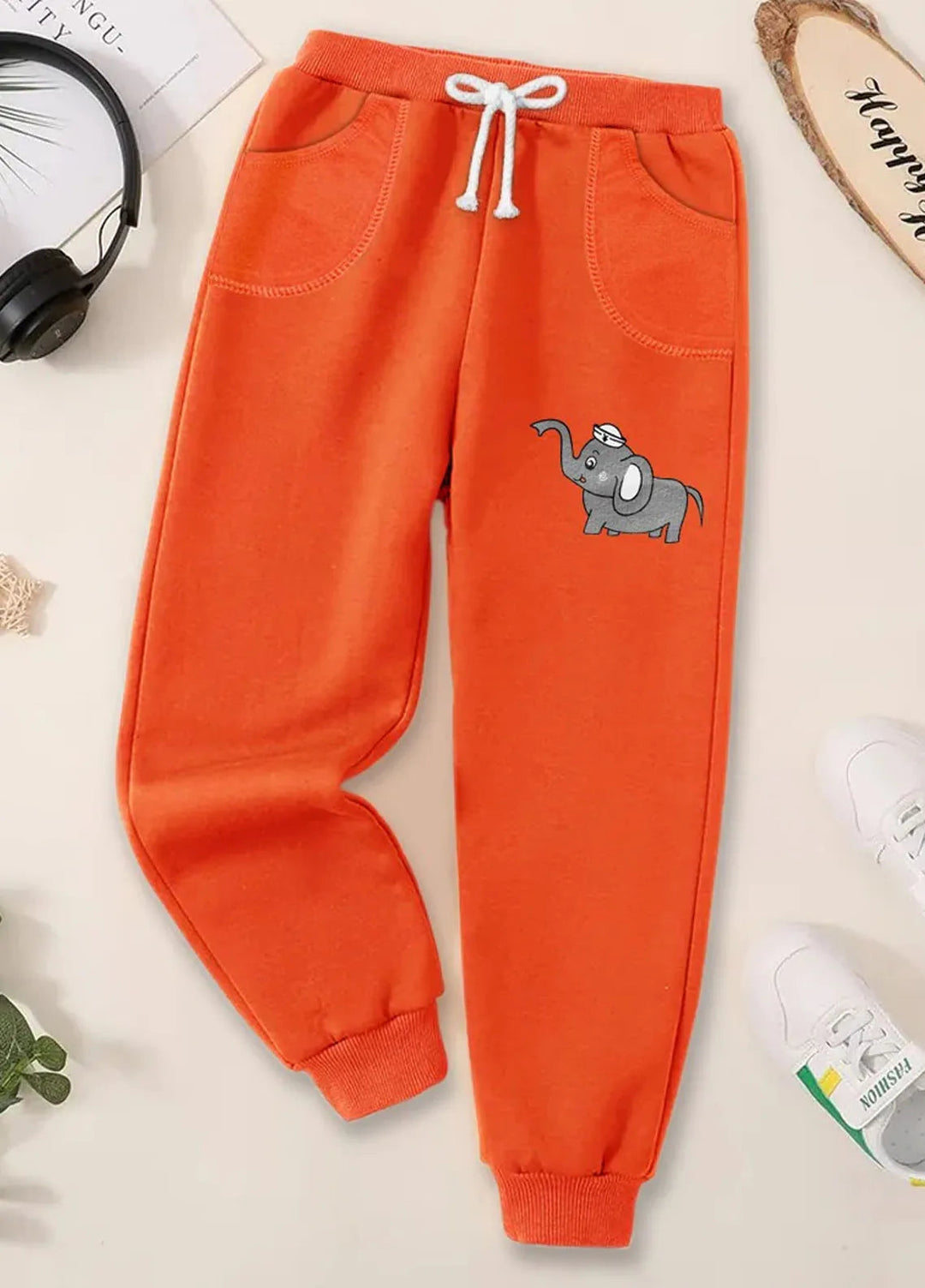 Baby Nest Fleece Jogger Pants For Kids Elephant Orange-BNDR-27