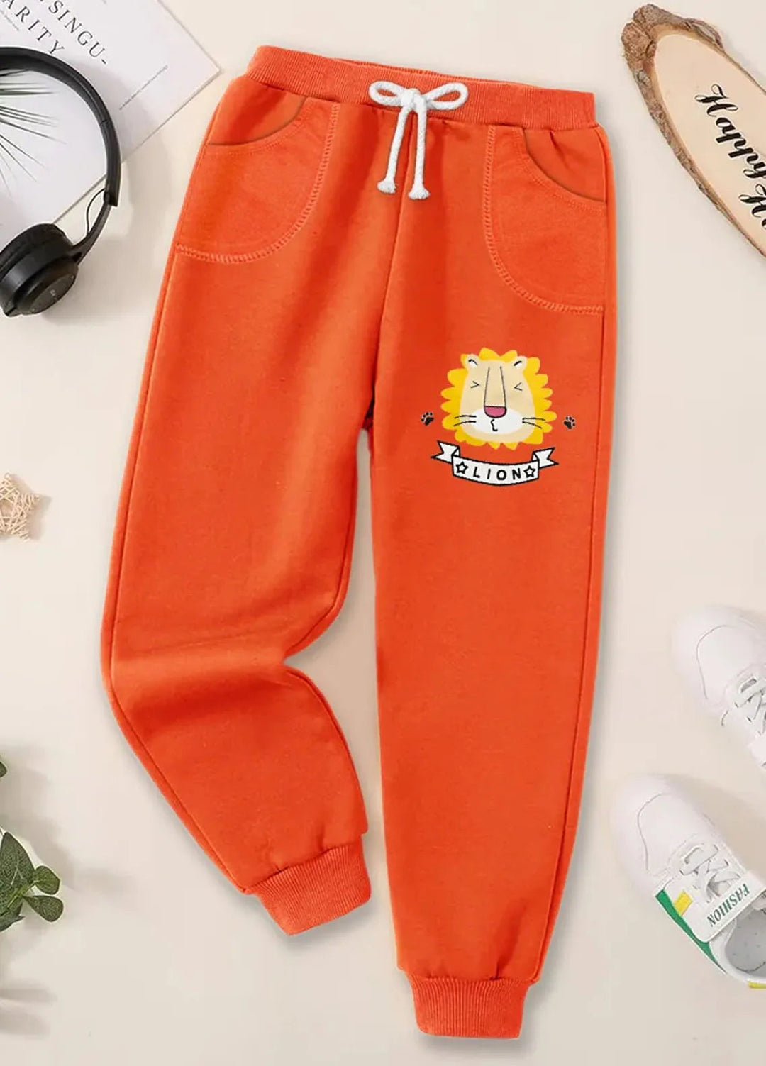Baby Nest Fleece Jogger Pants For Kids Lion Light Orange-BNDR-17