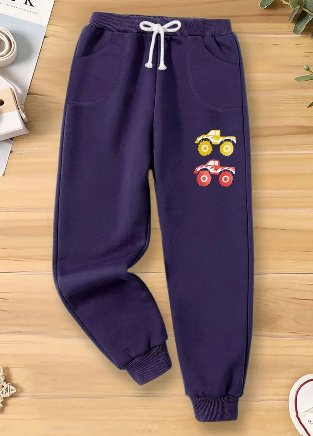 Baby Nest Fleece Jogger Pants For Kids Monster Truck Purple-BNDR-20
