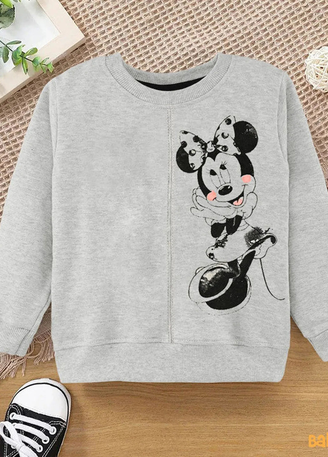 Baby Nest Full Sleeve Minnie Mouse Printed Sweatshirt For Kids Grey-1304