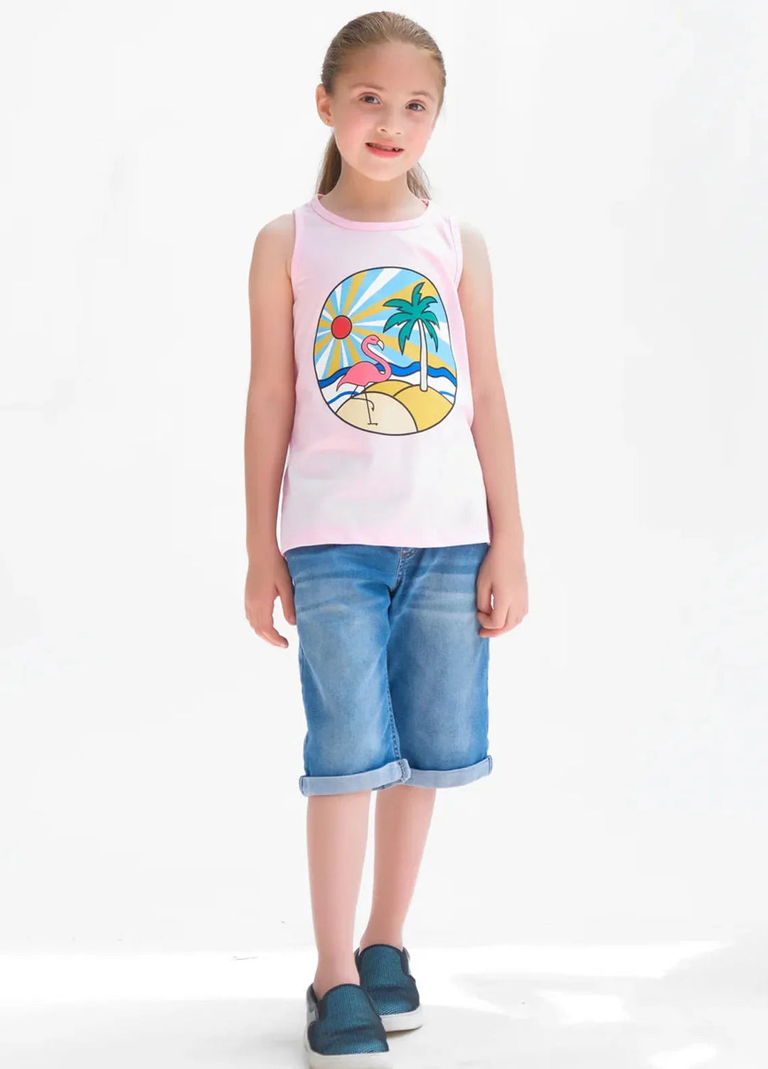 Baby Nest Girls Sando Flamingo Palm Tree Light Pink