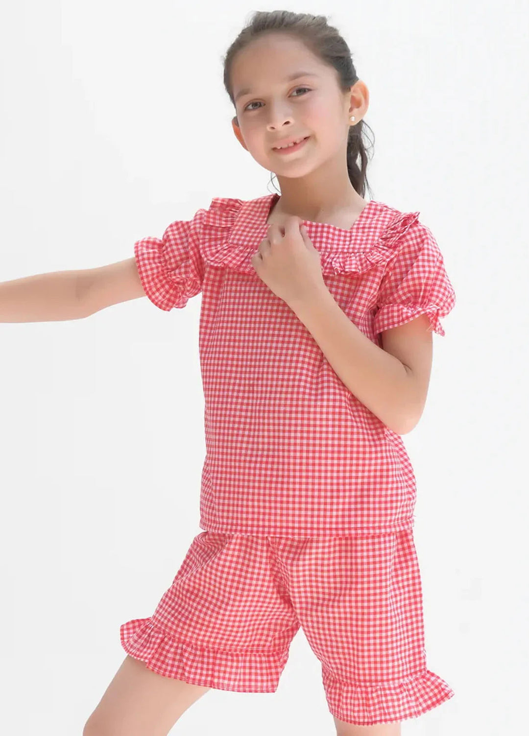 Baby Nest Girls Top And Short Red Casual Checked