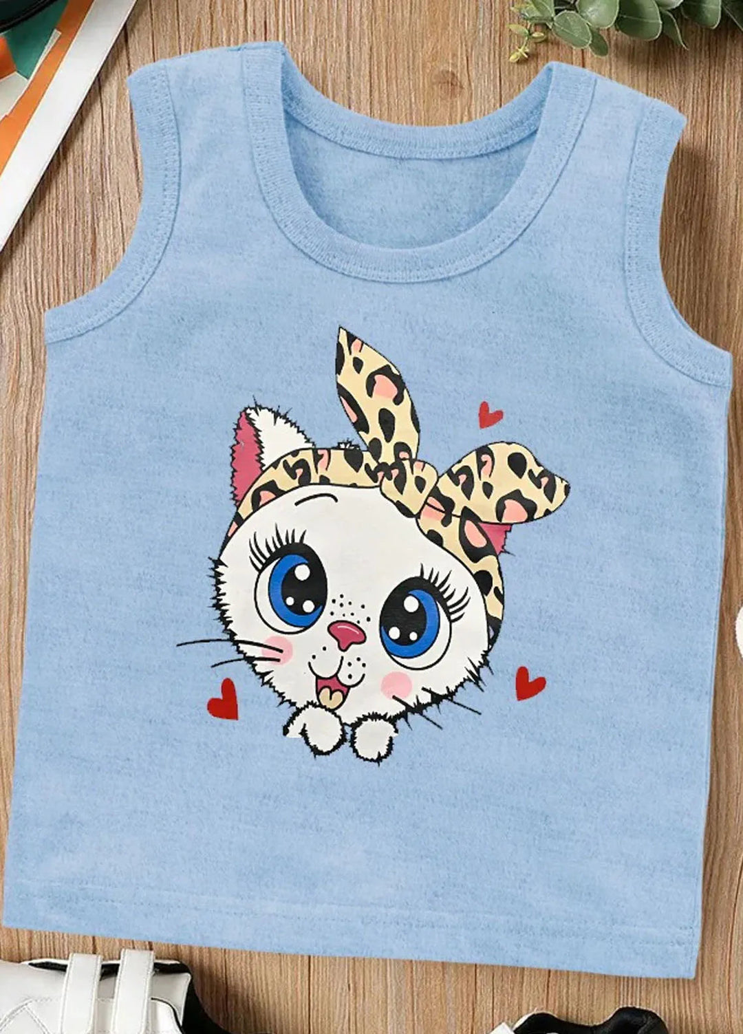 Baby Nest Kids Sando Bnbbs-177-D2 Kitty Face Sky Blue