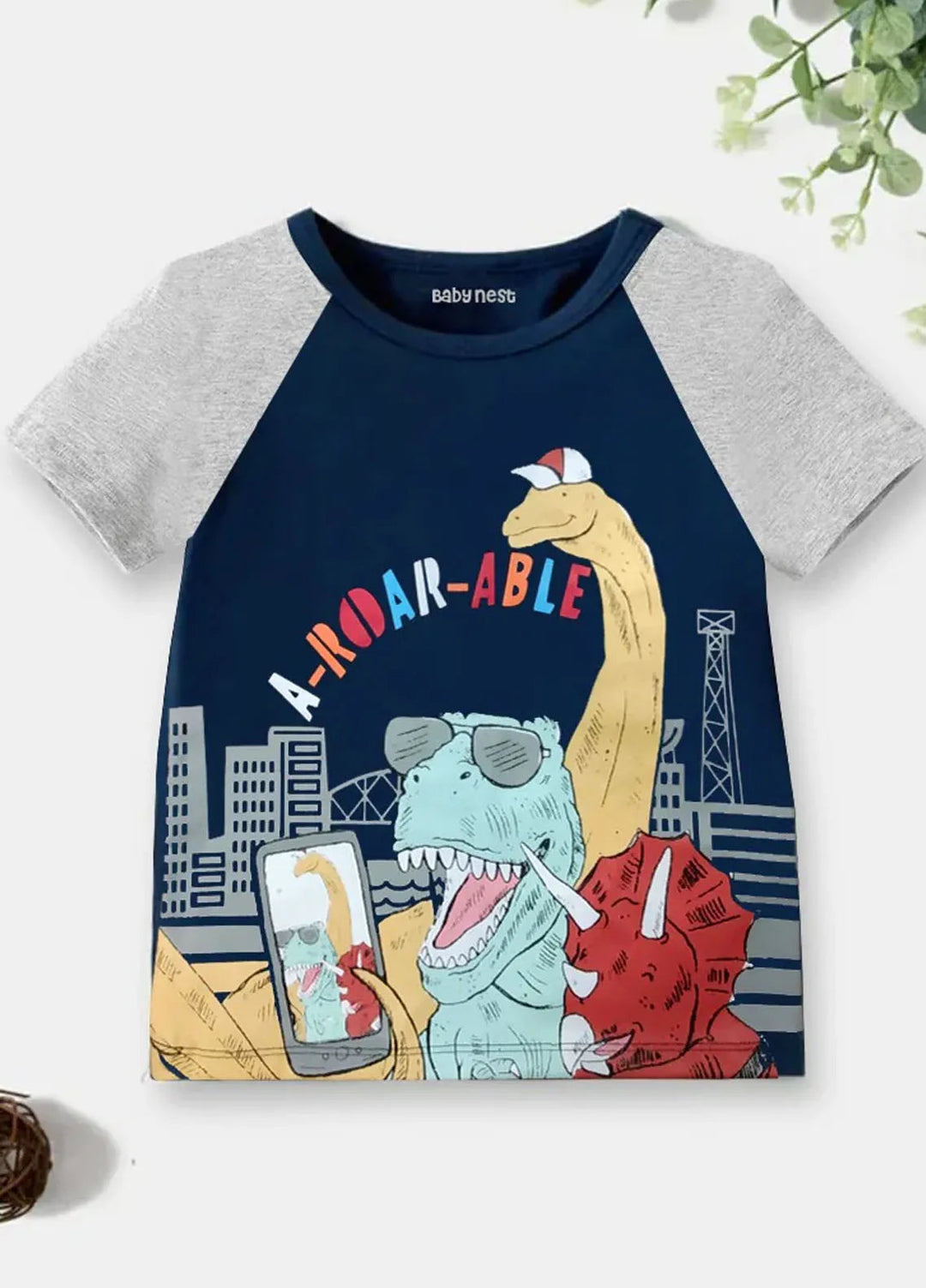 Baby Nest Pret 1 Piece A-Roar-Able Half Sleeves T-Shirts Navy Blue - Sbt-353