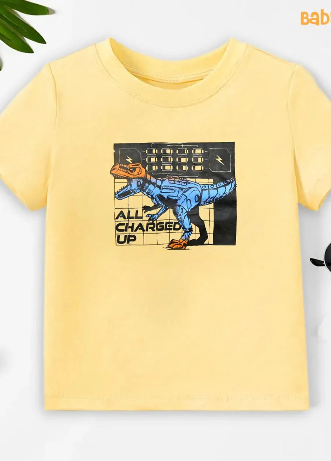 Baby Nest Pret 1 Piece All Charged Up Half Sleeves T-Shirts Light Yellow- Sbt-333-D2