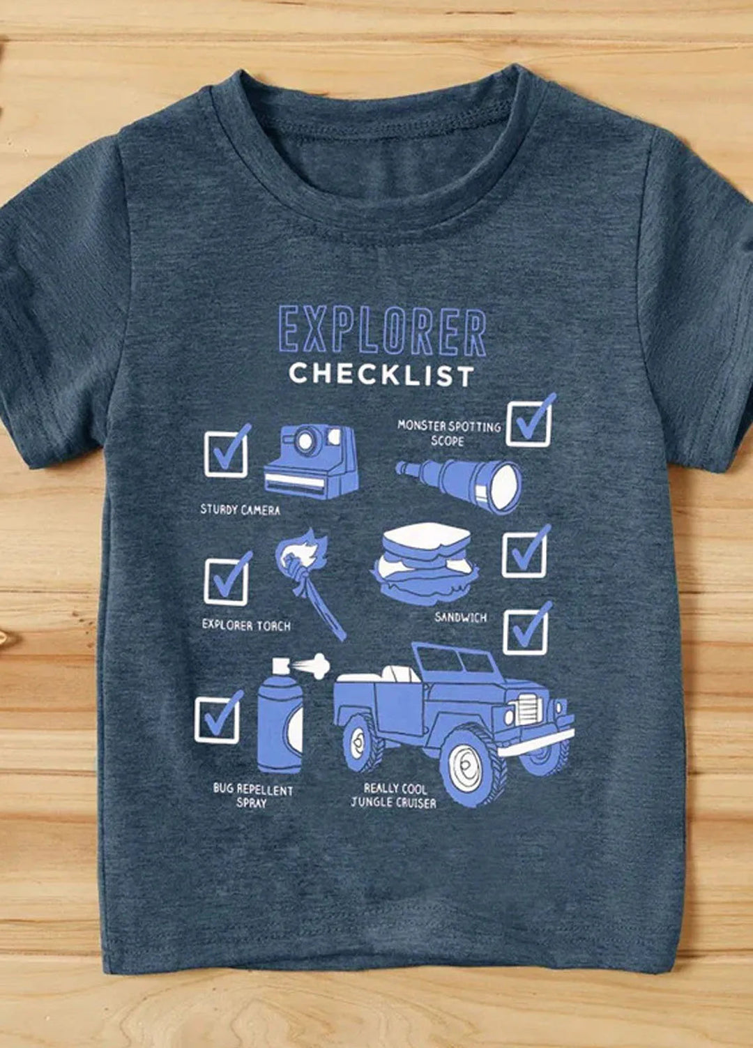 Baby Nest Pret 1 Piece Explorer Checklist Half Sleeves T-Shirt - Blue - Sbt-320