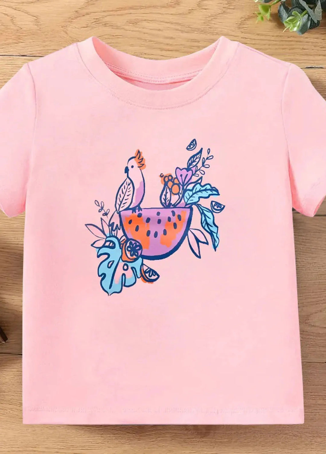 Baby Nest Pret 1 Piece Parrot In The Pot Half Sleeves T-Shirts Light Pink- Sbt-369