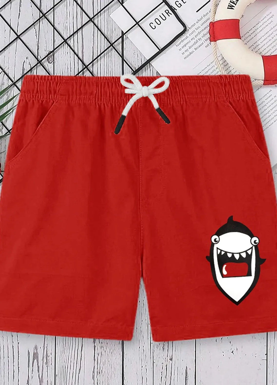 Baby Nest Pret 1 Piece Red Printed Shorts - Shark Face