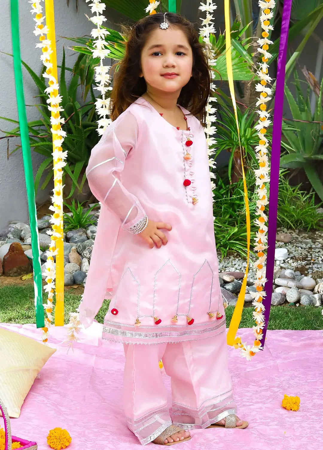 Baby Nest Pret 2 Piece Full Sleeves Semi Formal Shirt With A-Line Pants- Cotton Candy Pink