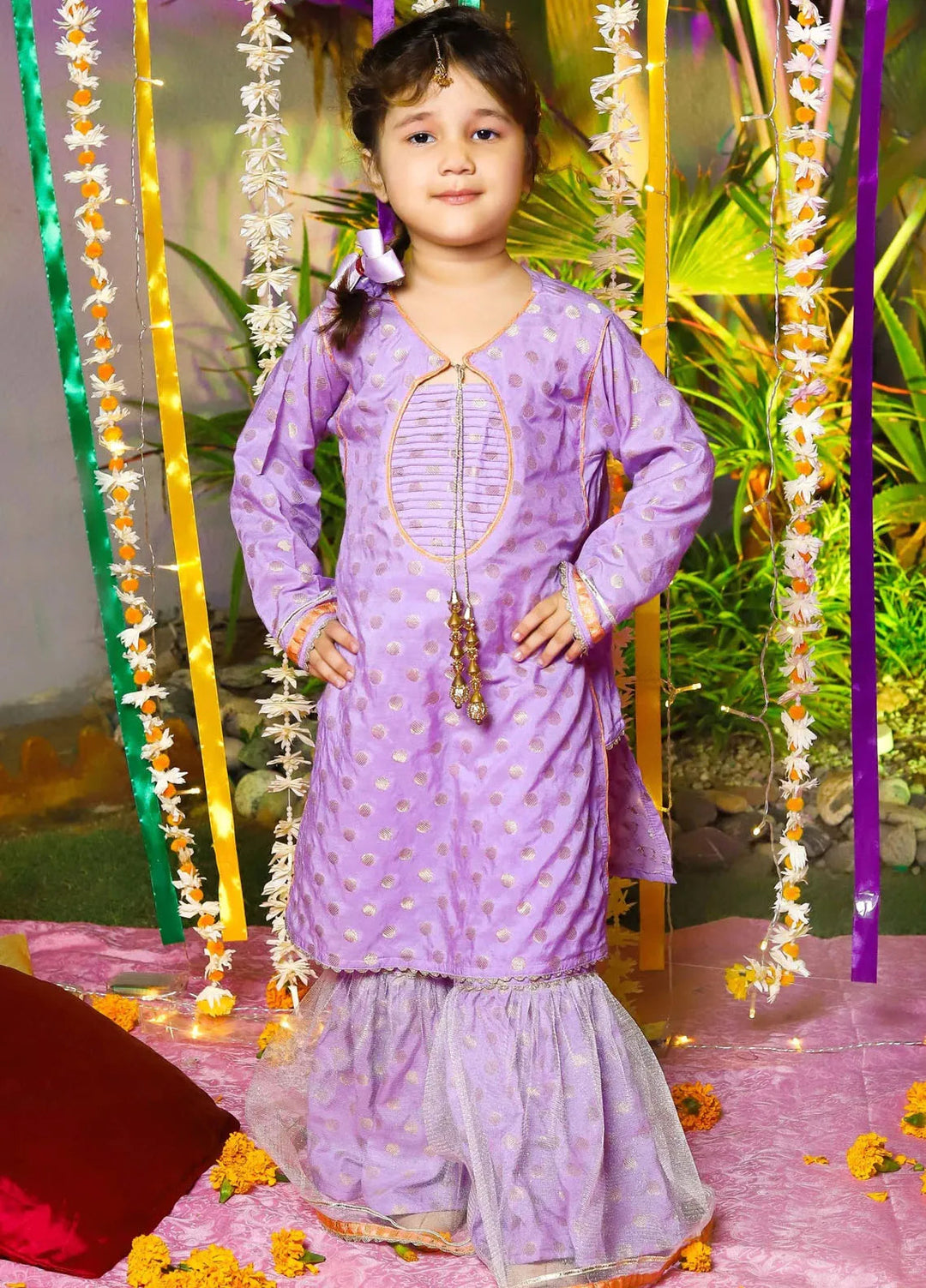 Baby Nest Pret 2 Piece Full Sleeves Semi Formal Shirt With Gharara Pants- Lilac Fairy