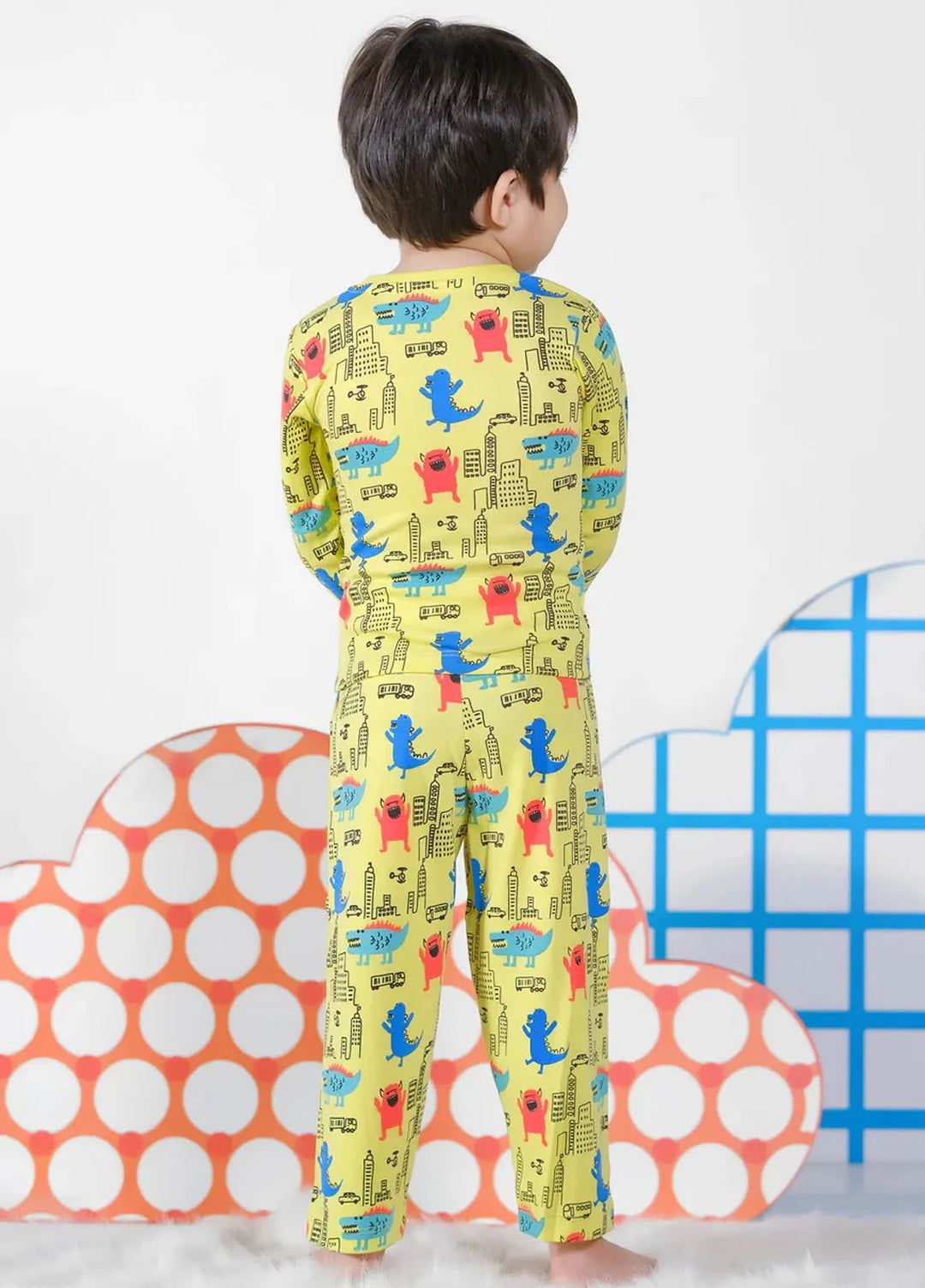 Baby Nest Pret Casual Night Suit Dinosaur-Yellow