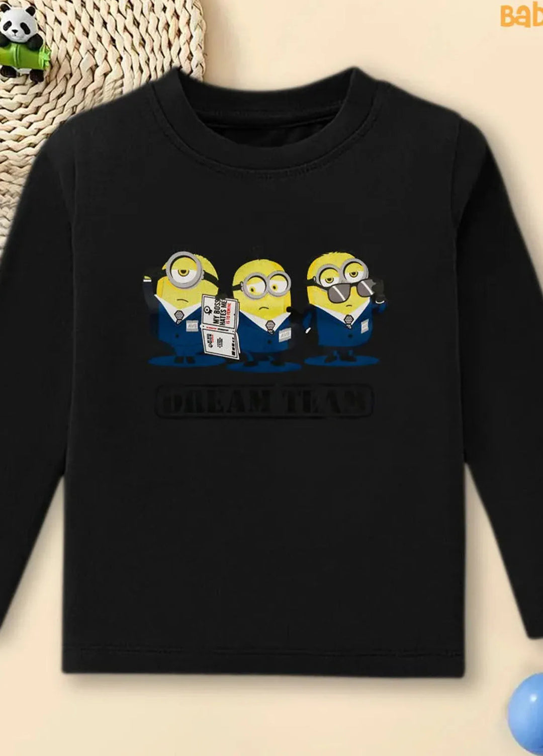 Baby Nest Pret Printed 1 Piece Black Minions Dream Team Full Sleeves T-shirt Bndr-110