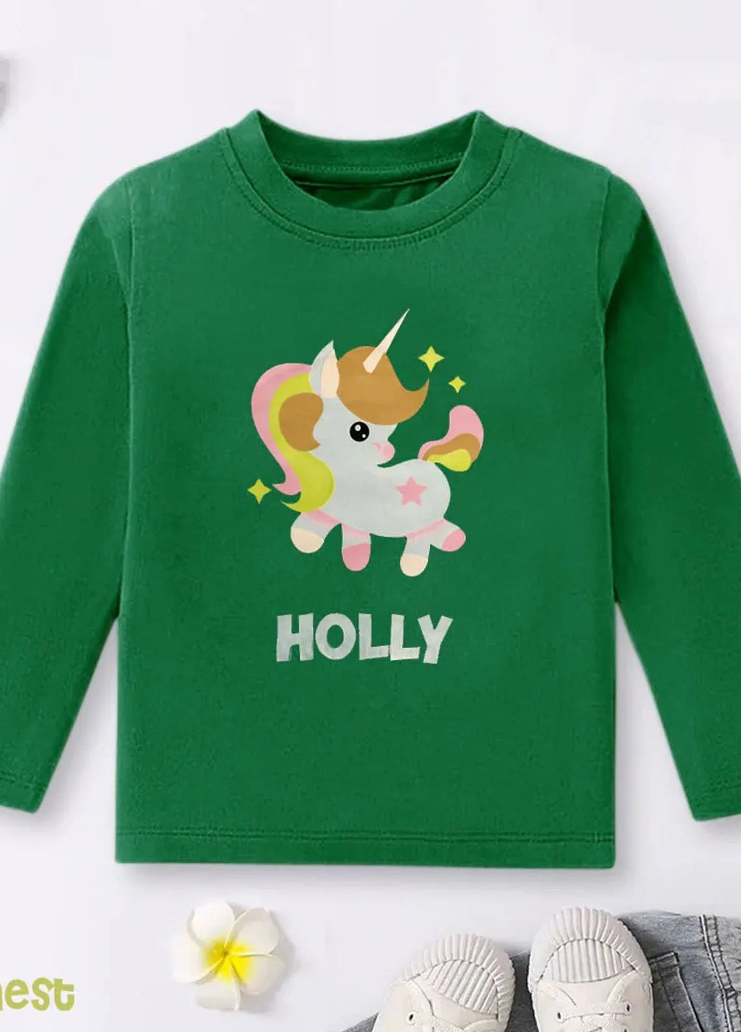 Baby Nest Pret Printed 1 Piece Green Mystical Holly Unicorn Full Sleeves T-shirt Bndr-106