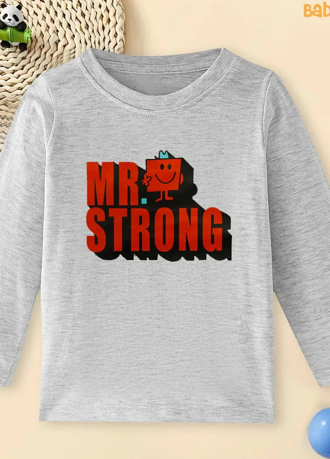Baby Nest Pret Printed 1 Piece Grey Bold Mr. Strong Full Sleeves T-shirt Bndr-107
