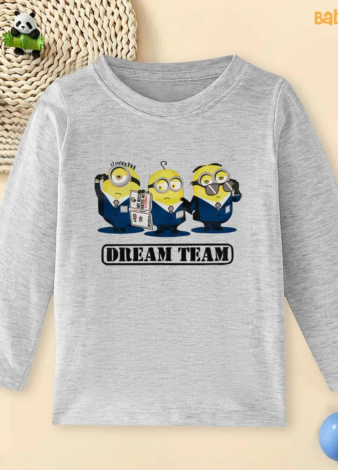 Baby Nest Pret Printed 1 Piece Grey Minions Dream Team Full Sleeves T-shirt Bndr-111