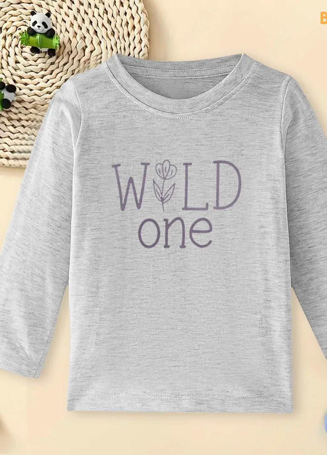 Baby Nest Pret Printed 1 Piece Grey Wild One Floral Full Sleeves T-shirt Bndr-98