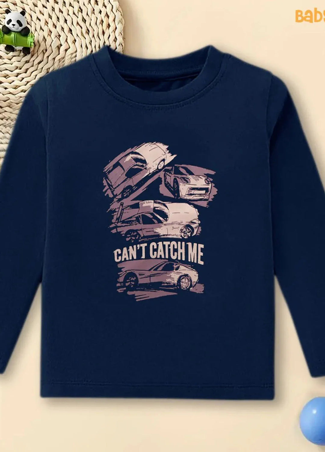 Baby Nest Pret Printed 1 Piece Navy Racing Cars Can't Catch Me Full Sleeves T-shirt Bndr-116
