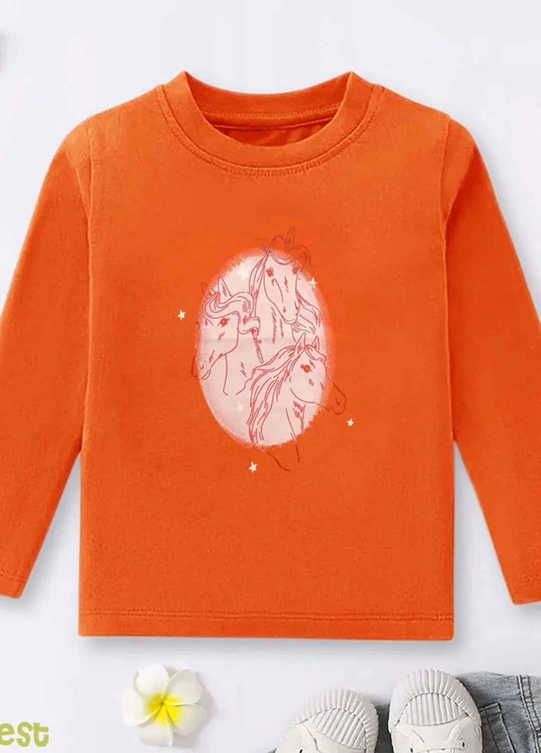 Baby Nest Pret Printed 1 Piece Orange Unicorn Dreams Full Sleeves T-shirt Bndr-115