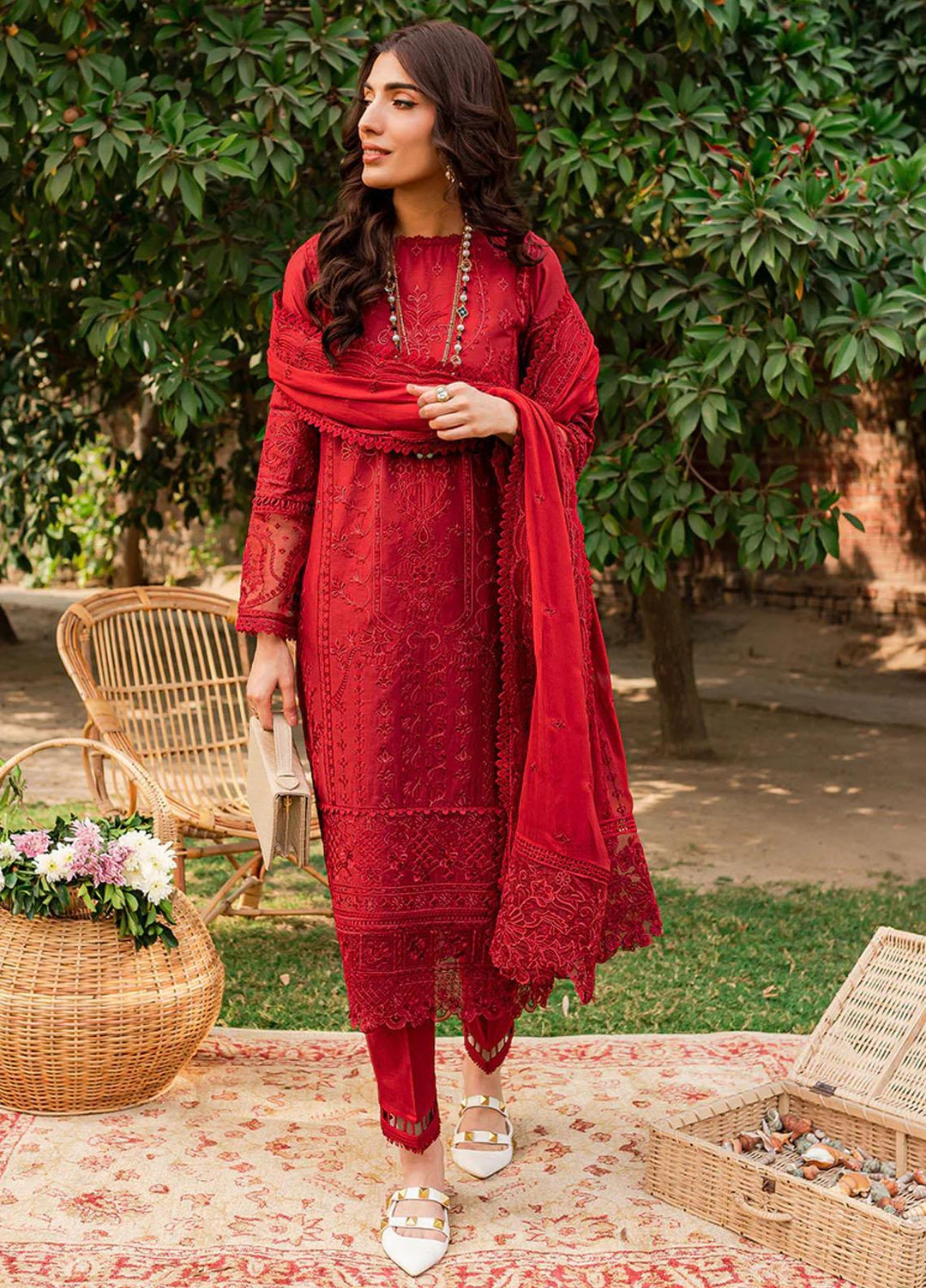 Bahaar By Farasha Embroidered Lawn Suits Unstitched 3 Piece FSH23B 02 Gulabi - Festive Collection