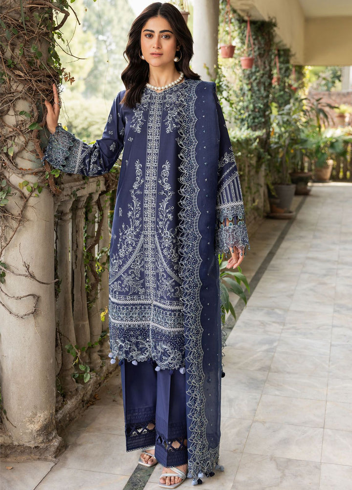 Bahaar By Farasha Embroidered Lawn Suit Unstitched 3 Piece FSH24B 01 Blue Ochre - Summer Collection
