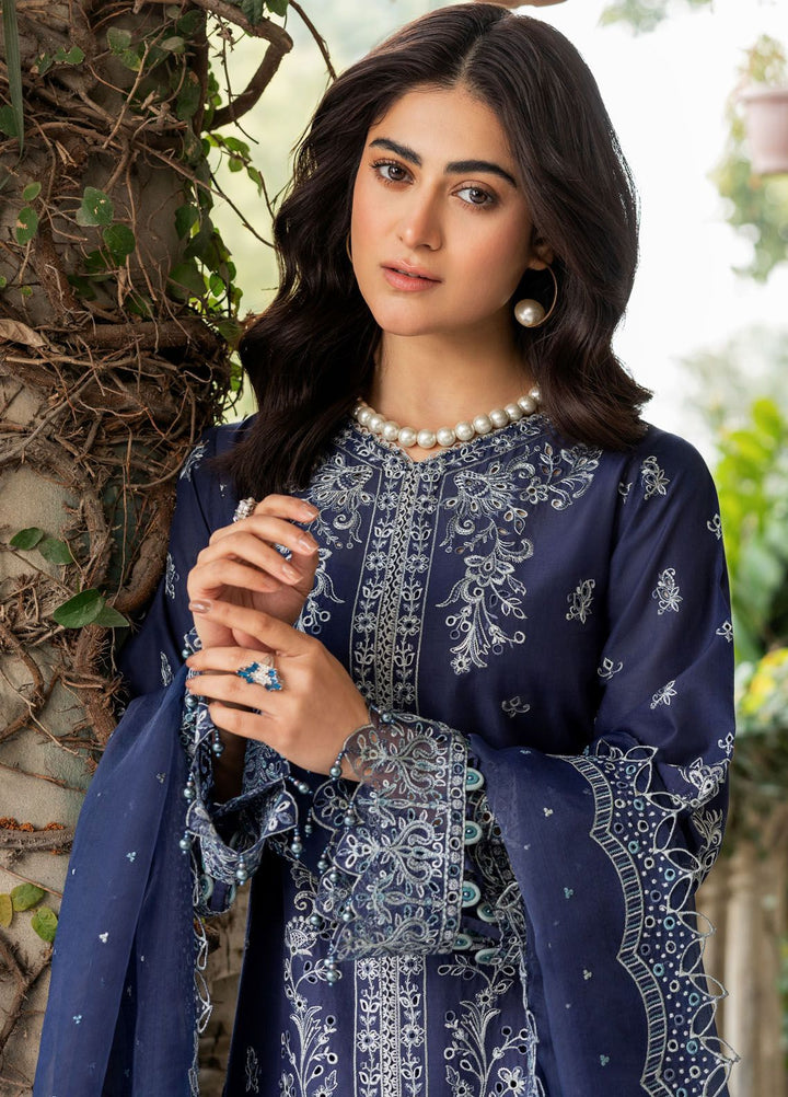 Bahaar By Farasha Embroidered Lawn Suit Unstitched 3 Piece FSH24B 01 Blue Ochre - Summer Collection