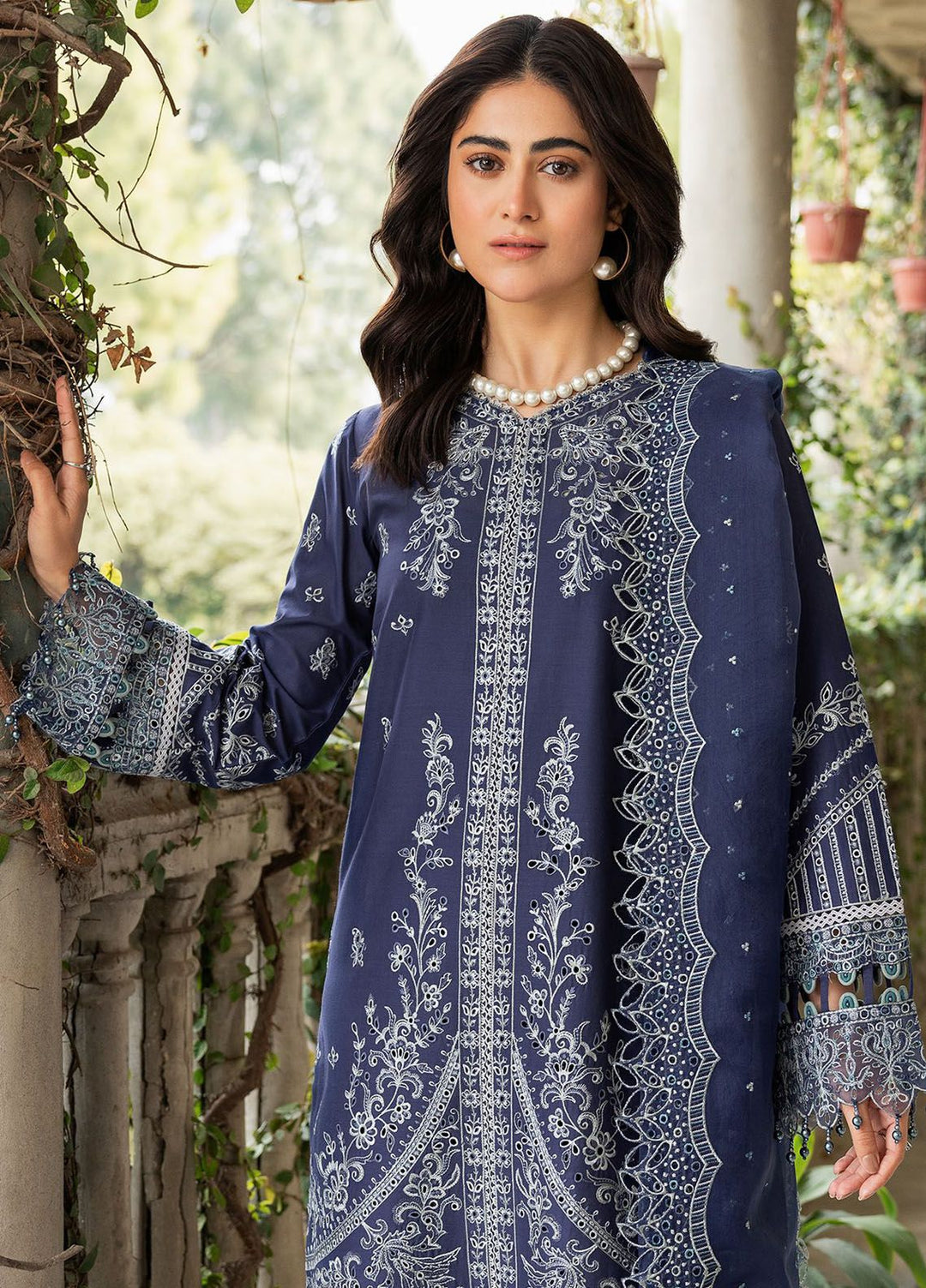 Bahaar By Farasha Embroidered Lawn Suit Unstitched 3 Piece FSH24B 01 Blue Ochre - Summer Collection