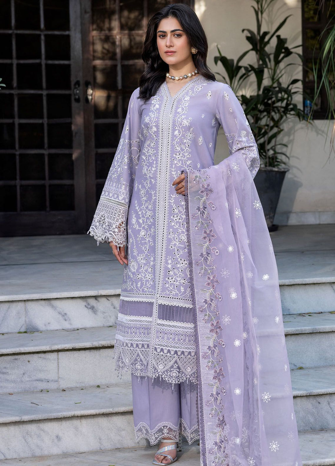 Bahaar By Farasha Embroidered Lawn Suit Unstitched 3 Piece FSH24B 02 Lilac Florine - Summer Collection