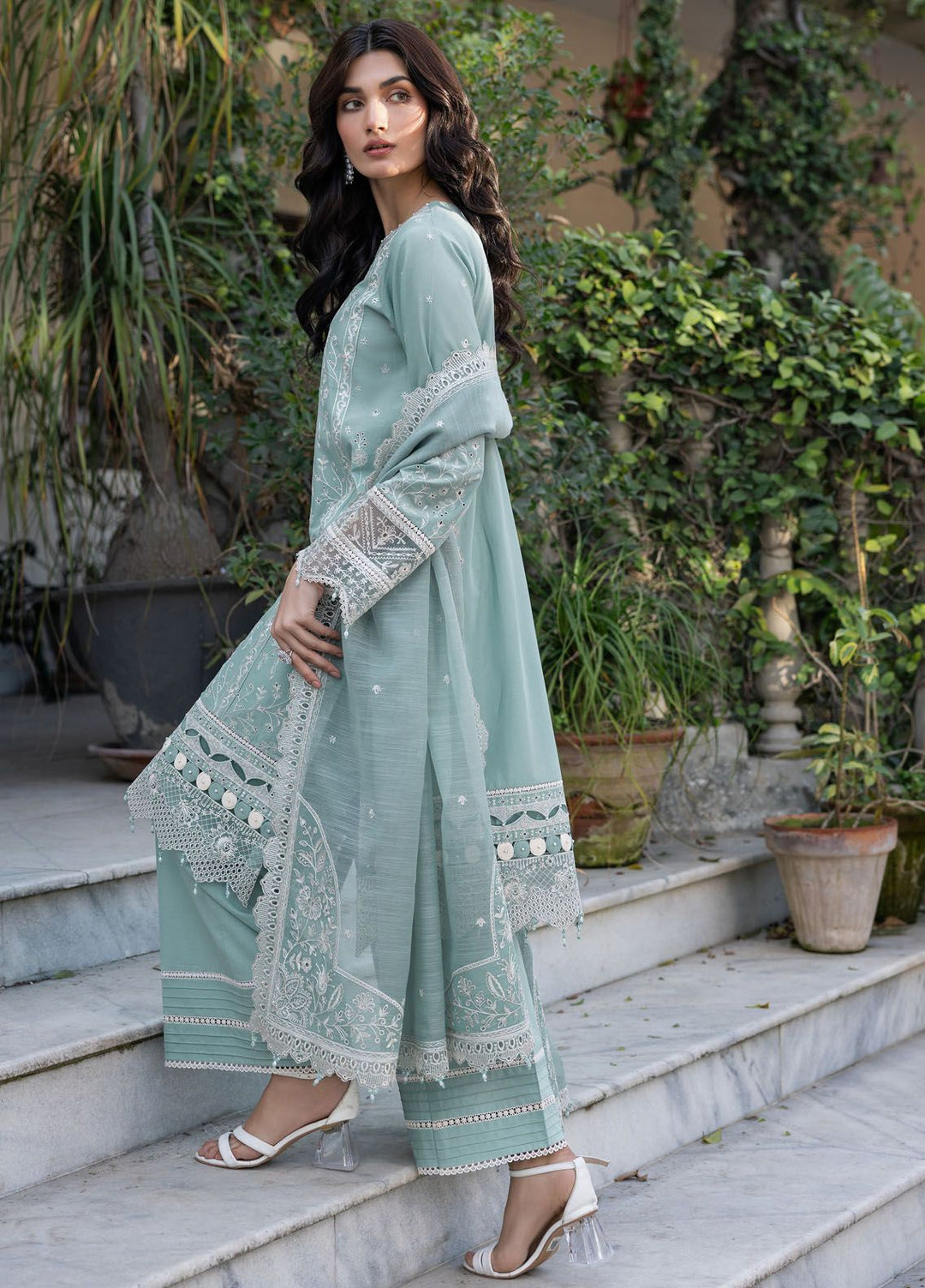 Bahaar By Farasha Embroidered Lawn Suit Unstitched 3 Piece FSH24B 03 Aqua Pearl - Summer Collection