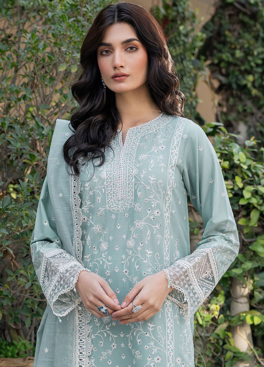 Bahaar By Farasha Embroidered Lawn Suit Unstitched 3 Piece FSH24B 03 Aqua Pearl - Summer Collection