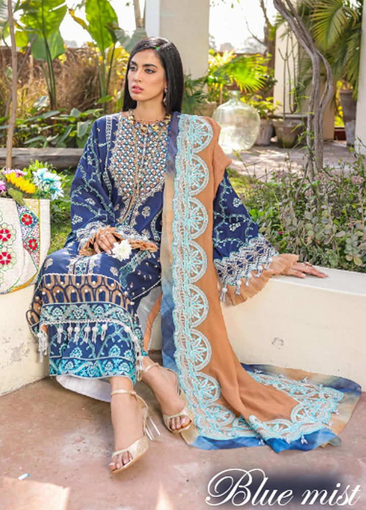 Bahar Aie By Surmai Embroidered Lawn Suits Unstitched 3 Piece SUR22BA SL-03-08 BLUE MIST - Luxury Collection