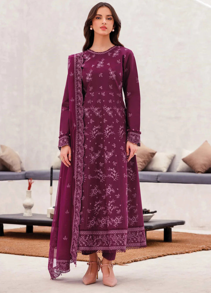 Bahar by Farasha Embroidered Lawn Suits Unstitched 3 Piece FSH25B D-01 Regal Plum - Summer Collection