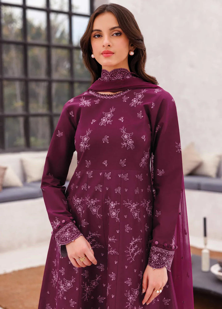 Bahar by Farasha Embroidered Lawn Suits Unstitched 3 Piece FSH25B D-01 Regal Plum - Summer Collection