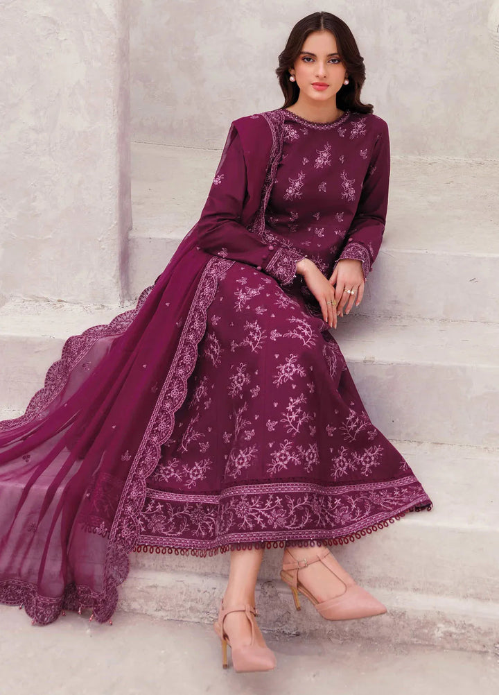 Bahar by Farasha Embroidered Lawn Suits Unstitched 3 Piece FSH25B D-01 Regal Plum - Summer Collection