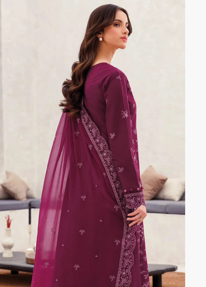 Bahar by Farasha Embroidered Lawn Suits Unstitched 3 Piece FSH25B D-01 Regal Plum - Summer Collection